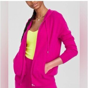 NWT Charter Club Luxury 100% Cashmere Large Hoodie Zip Sweater, Fierce Pink $199